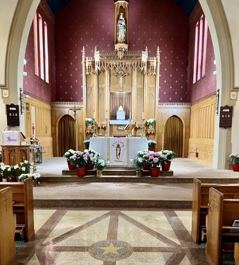 Our Lady of Peace Altar Decorated for Easter Sunday